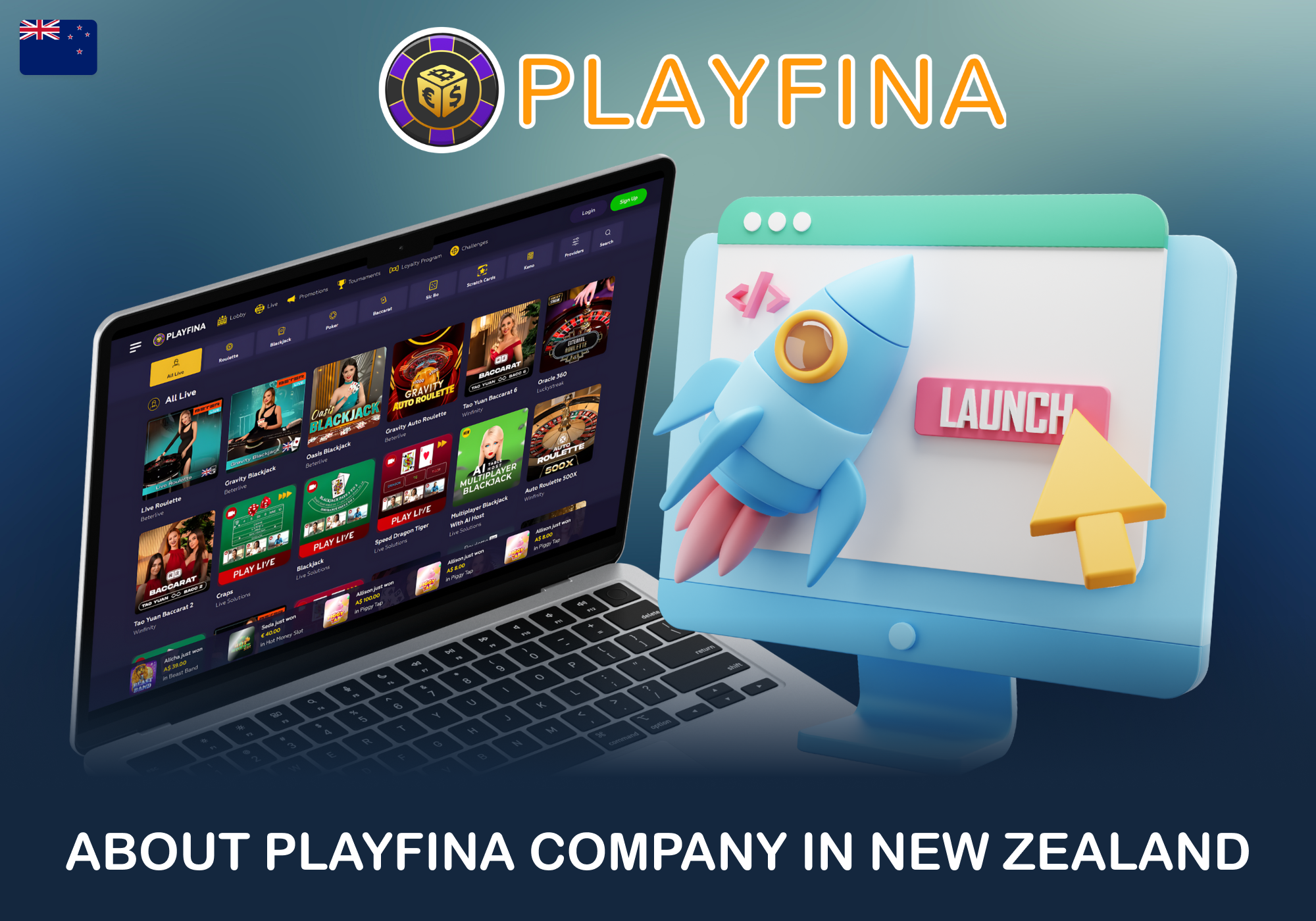 Playfina Casino Lobby for players from New Zealand